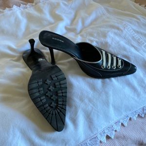 Black slip on heels with running shoe detail size 9.5